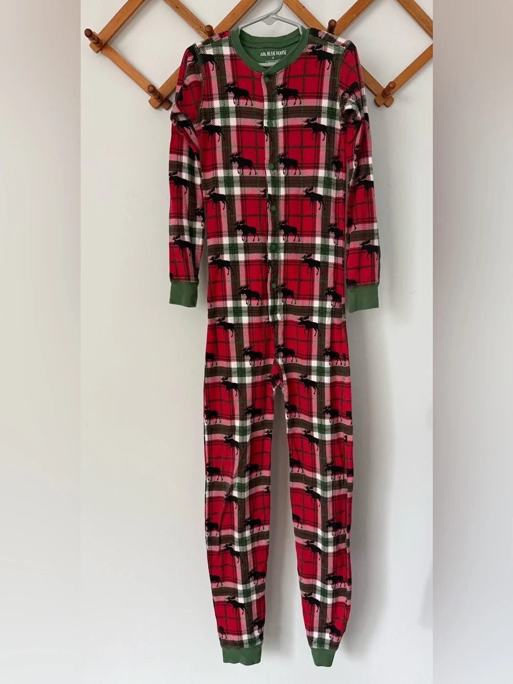 little Blue House Long John Pajamas size 8 Plaid Moose